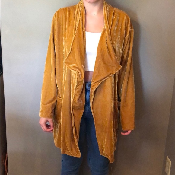 Mustard Yellow Velvet Cardigan 